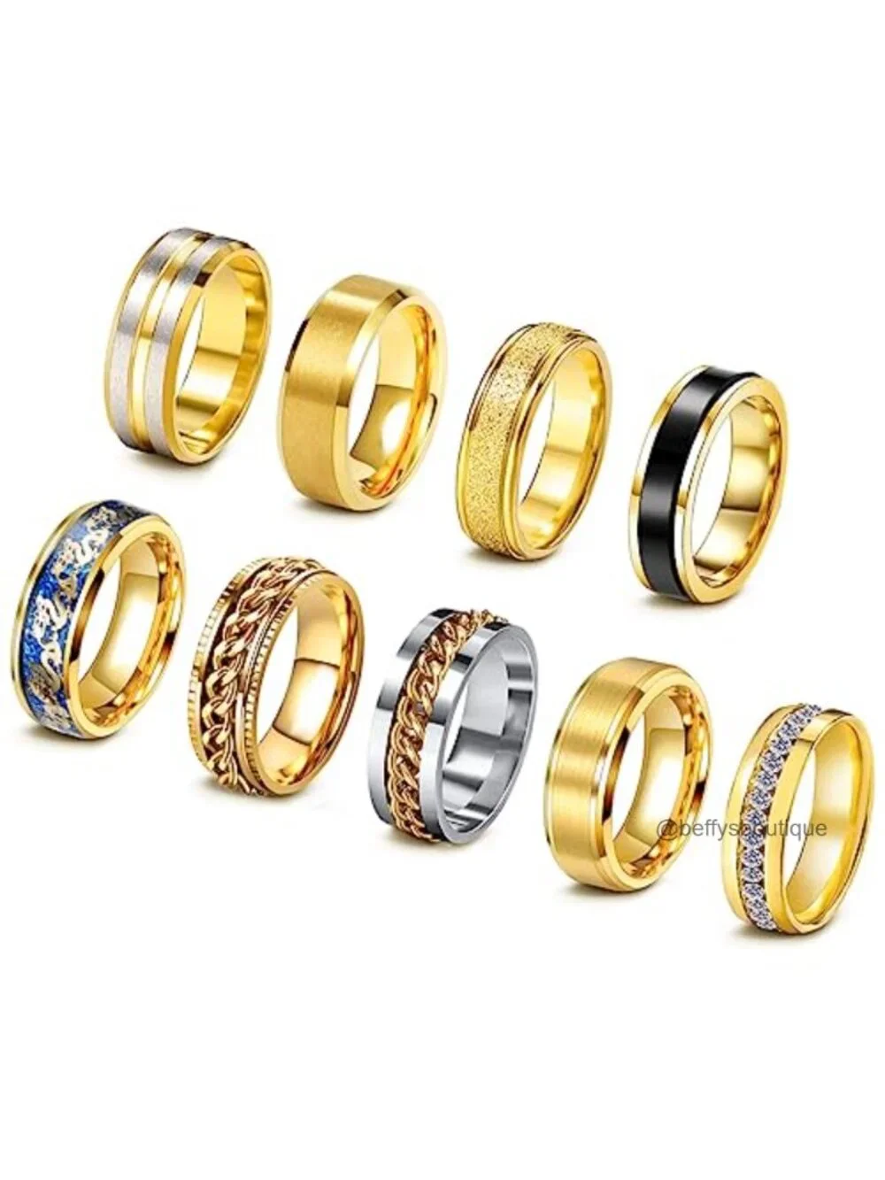 9 Piece Stainless Steel Spinner Ring Set for Anxiety Relief Wedding Band for